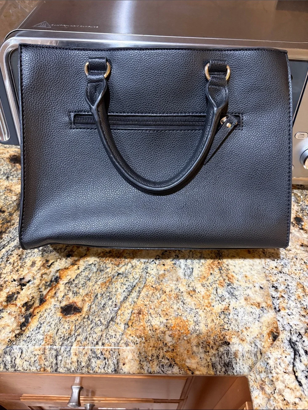 Anne Klein Black Pebble Leather Satchel with Tassels and Gold Hardware
